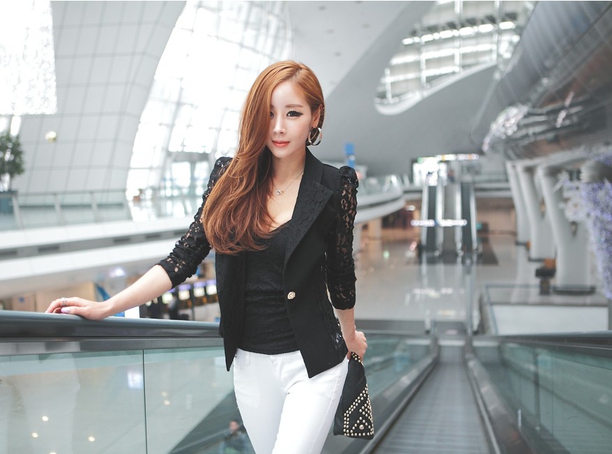 เสื้อสูท แต่งลูกไม้ พร้อมส่ง สีดำ ผ้าไม่หนา ใส่คลุมสบาย black