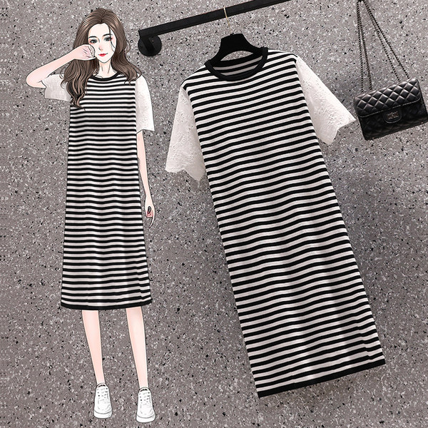 เดรสคนอ้วน เดรสสาวอวบ ชุดเดรสคนอ้วนวัยรุ่นแขนสั้น BY PLUS SIZE Girl