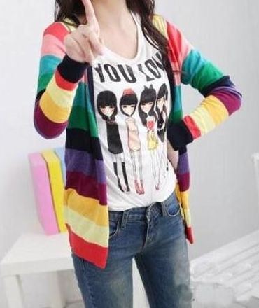 เสื้อกันหนาวแขนยาว เสื้อกันหนาวผู้หญิง ไหมถัก สีรุ้ง เข้าได้ทั้งกับ ชุดเดรส กางเกงขาสั้น กางเกงขายาว free size no 227939