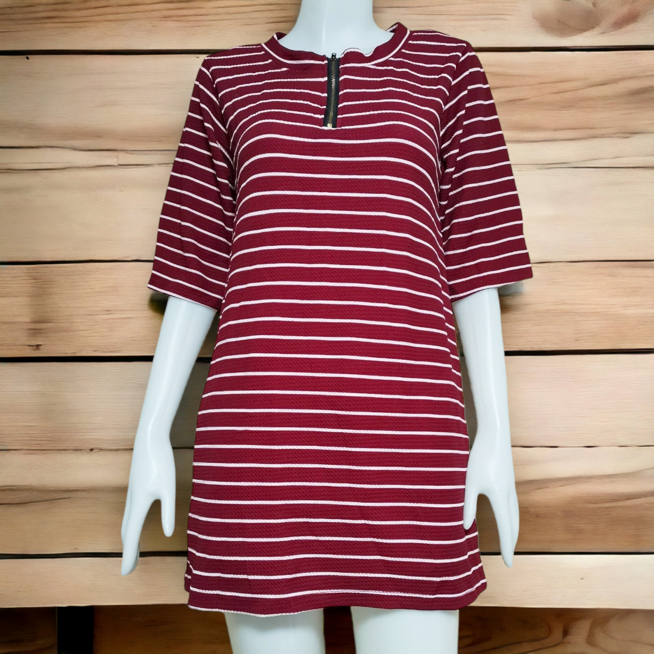 Blouse4020 เสื้อแฟชั่นไซส์ใหญ่แขนสามส่วน คอแต่งซิป ผ้าวูลเวฟ(ผ้าหนังไก่)เนื้อดีหนานิ่มมีน้ำหนักยืดหยุ่นสูงใส่สบาย มี 3 สี เลือดหมู, ขาวครีม, กรม