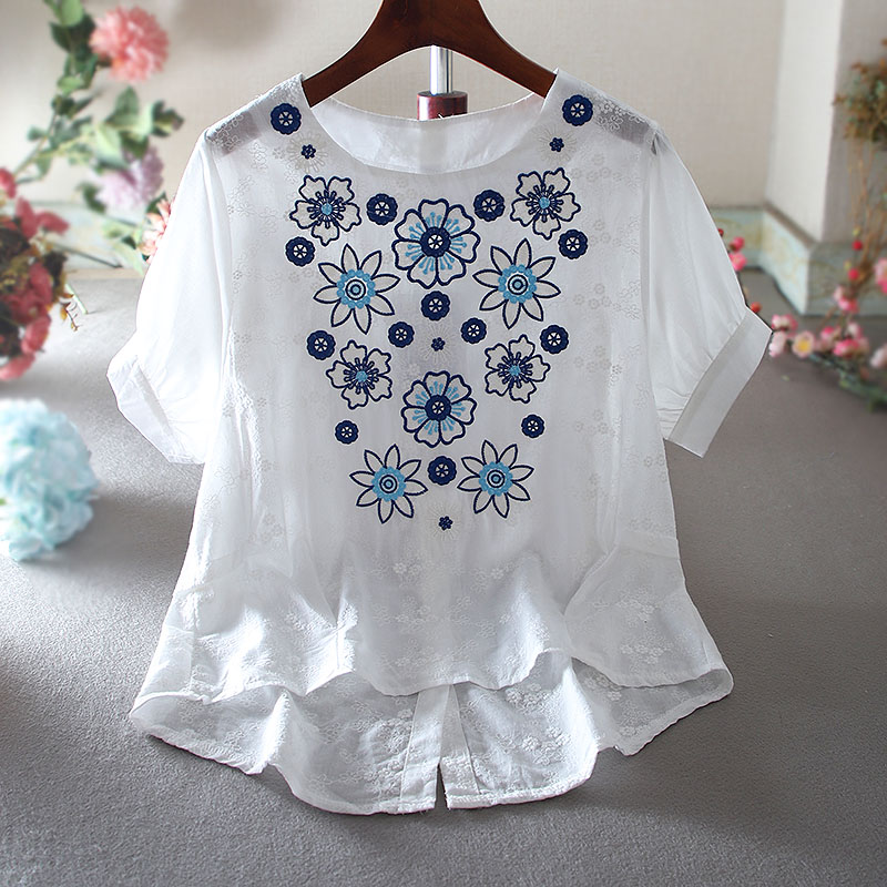 เสื้อลินิน เสื้อผ้าฝ้ายลินิน เสื้อเชิ้ตผ้าลินิน ปักลายสวยๆด้วยด้าย สไตล์VINTAGE