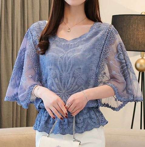 เสื้อผ้าลูกไม้ ผสมผสาน กับ ซีทรู สวย หวาน สไตล์ คุณหนู คุณนาย เสื้อลูกไม้ แขนใหญ่ เอวจั้ม ใส่สวย เข้ากับ กางเกง 243838