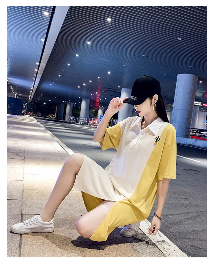 Dress4519 เดรสทรงโอเวอร์ไซส์เดรสสาวอวบคอปกสีเหลืองครีม อกปักกระบองเพชร ผ้าคอตตอนเนื้อดีนุ่มยืดหยุ่นสูงใส่สบาย ผ่าหน้าเล็กน้อยเพื่อความคล่องตัว งานสวยใส่ง่ายน่ารักมาก