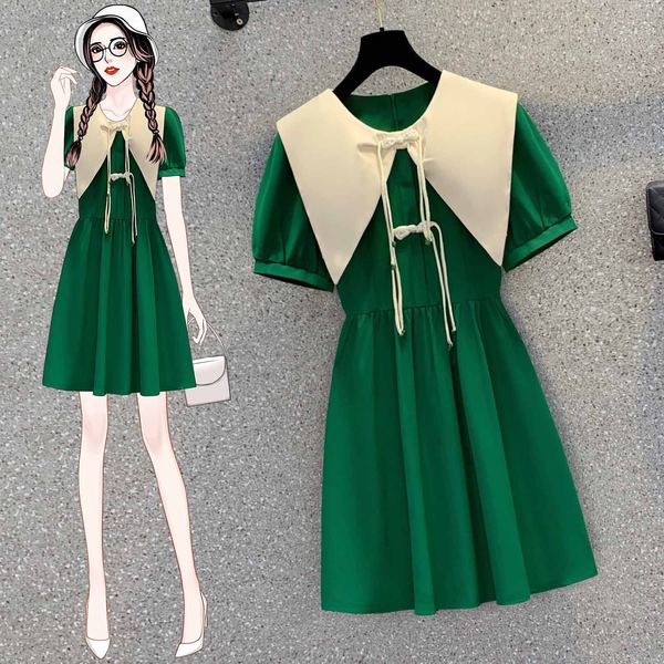 เดรสคนอ้วน เดรสสาวอวบ ชุดเดรสคนอ้วนวัยรุ่นแขนสั้น BY PLUS SIZE Girl