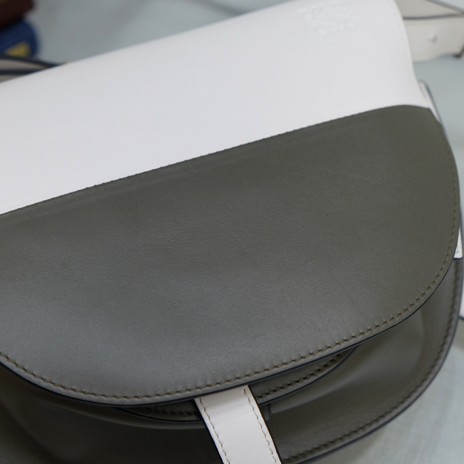 Loewe White/Khaki Calf Leather Small Gate