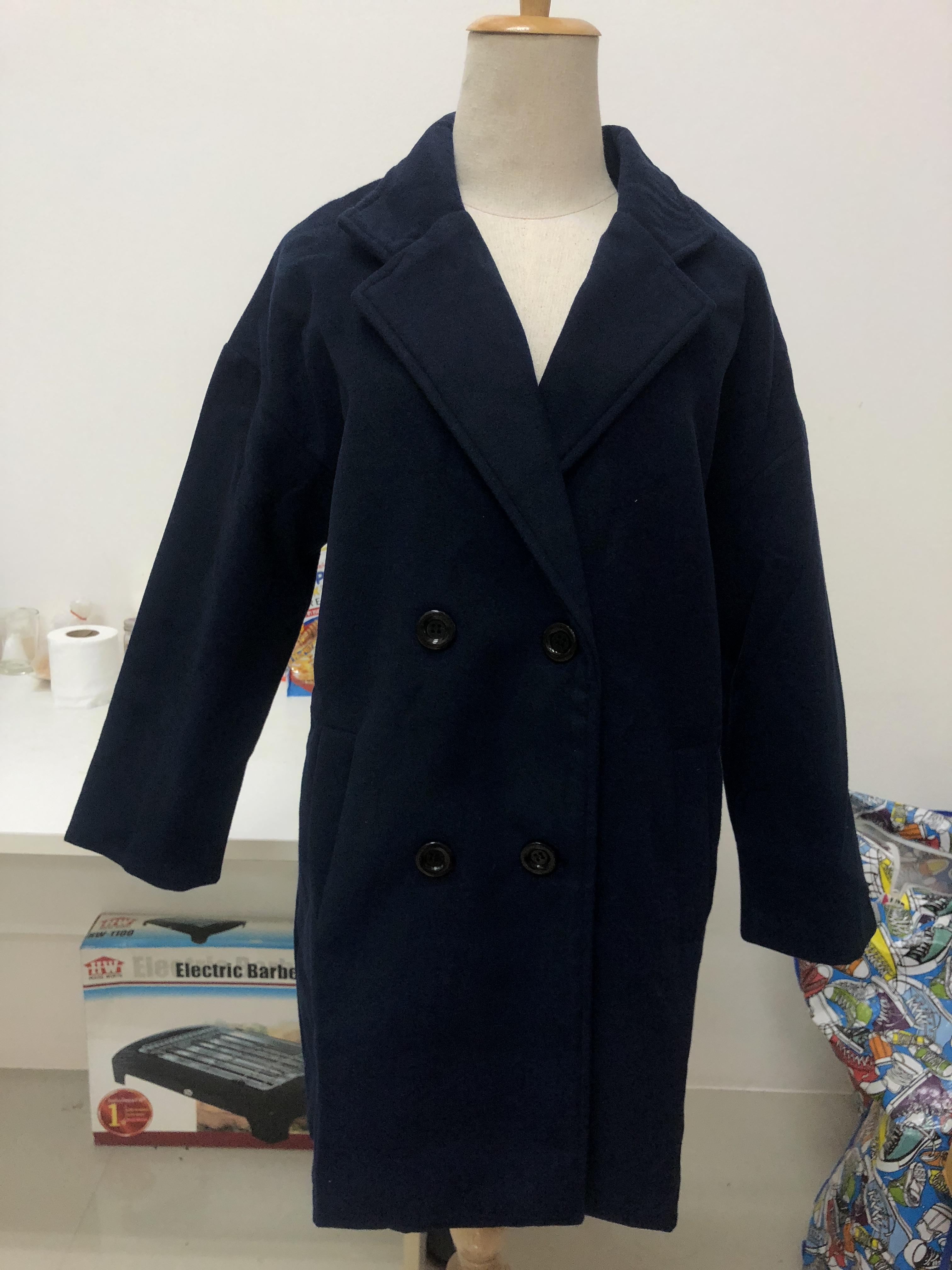 เสื้อโค้ทกันหนาว สไตล์นักเรียนเกาหลี ผ้าวูลผสมเนื้อดี เนื้อกำลังดีเป็นทรงไม่หนัก พร้อมส่ง DARK BLUE