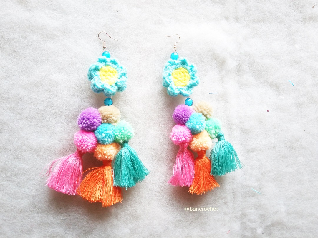 ต่างหูถักโครเชต์ crochet earrings หลากสี 5 นิ้ว