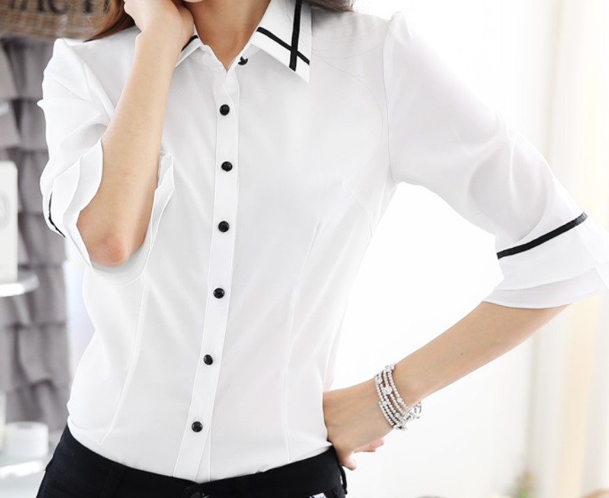 เสื้อเชิ้ต ใส่ทำงาน แฟชั่น เสื้อเชิ้ตผู้หญิง ดีไซน์ แขนเป็นระบาย เล็กน้อย เสื้อเชิ้ต สวย ๆ สีฟ้า สีเขียว สีขาว 662027