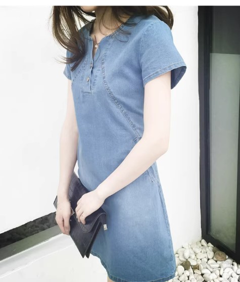 เดรส กระโปรงยีนส์ แบบน่ารัก ๆ ใส่สบาย แบบมีกระเป๋า เดรส กระโปรงมาใหม่ ใส่สวย 317766