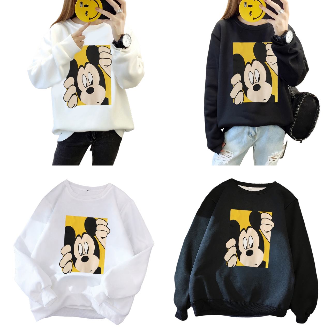 Blouse3804 เสื้อสเวตเตอร์แขนยาวลายมิกกี้เม้าส์ ผ้าคอตตอนกำมะหยี่เนื้อดีหนานุ่มยืดหยุ่นสูงใส่สบาย งานน่ารักแมทช์ง่าย