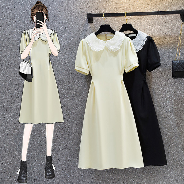 เดรสคนอ้วน 2022 คอลูกไม้ สีดำ สีขาว BY PLUS SIZE Girl