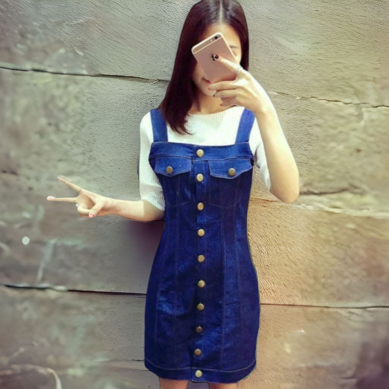 Dress3832 เดรสยีนส์ทรงเอี๊ยม มีซิปหลังใส่ง่าย ผ้ายีนส์ยืดเนื้อดี(ยีนส์แท้) สียีนส์เข้ม งานสวยน่ารักใส่ได้บ่อยไม่มีเบื่อ