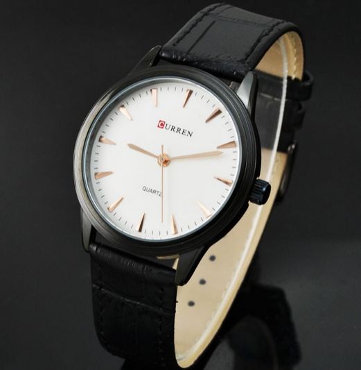 นาฬิกาข้อมือ ผู้ชาย สายหนังแท้ สีดำ แบบผู้ใหญ่ เรียบหรู หน้าปัด ดำ และ หน้าปัด ขาว ตัวบอกเวลา เข็มสีทอง แบบเรียบ ๆ ดูคลาสสิค ของขวัญ มีประโยชน์ 193407