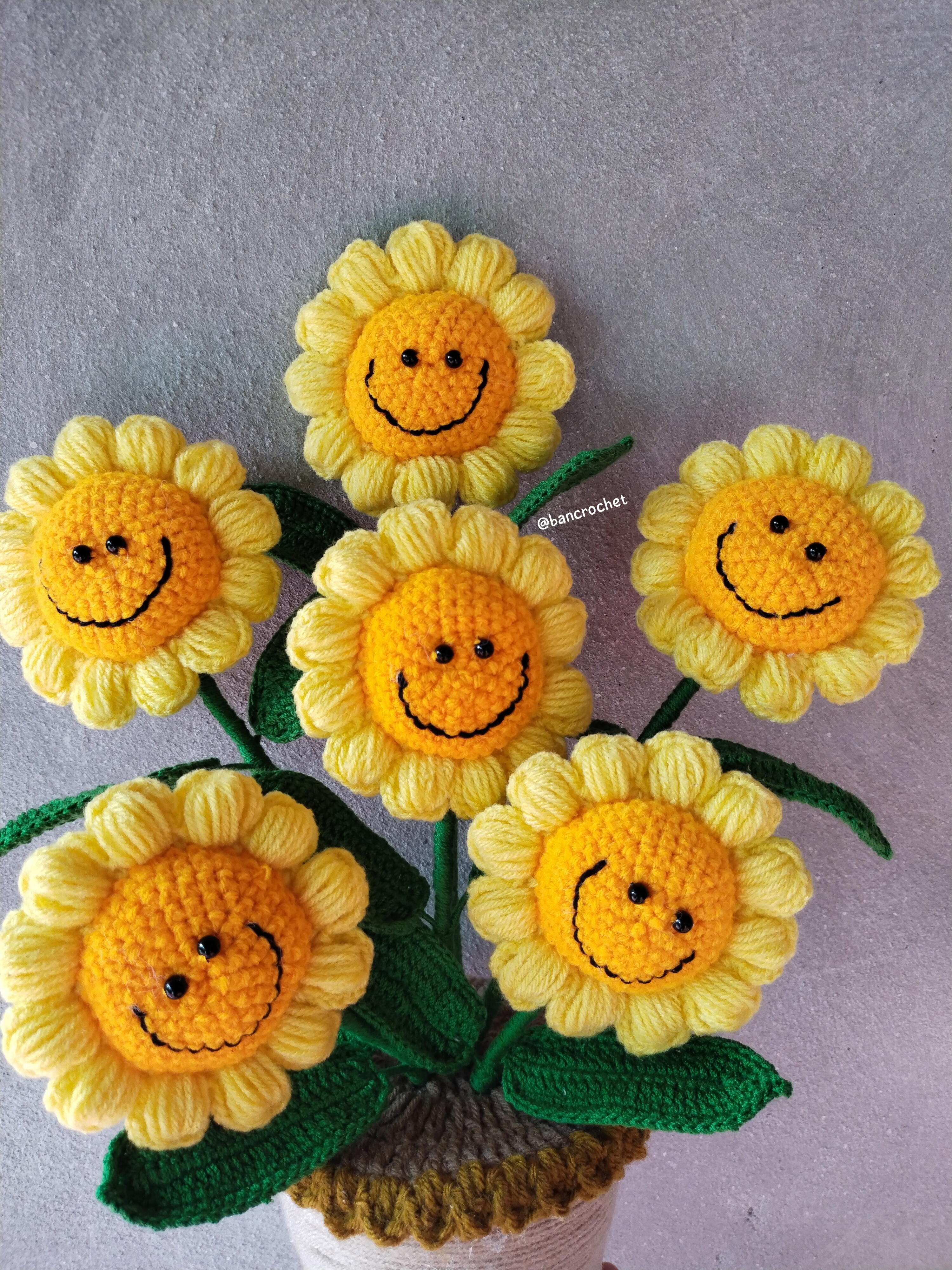 Bancrochet ทานตะวันถักโครเชต์ crochet sunflowers หลากสี 3 inch
