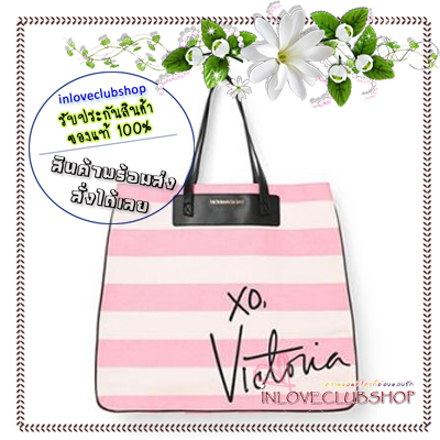 Victoria's Secret Signature Tote Bag (สีชมพูลายขาว)