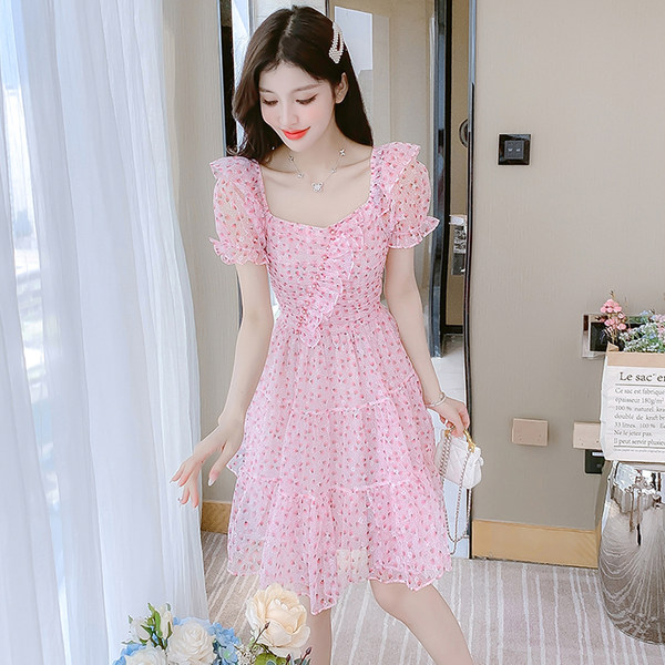 เดรสลูกไม้ เดรสชีฟองสวยๆ แขนสั้น By Meiyi women's clothing