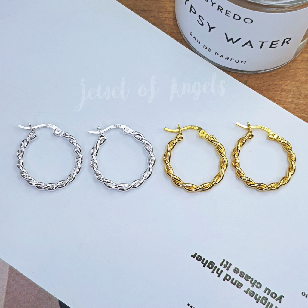 ต่างหูห่วงเงินแท้ S925 รุ่น Deserve ห่วงเกลียวใหญ่ สีเงิน สีทอง ตุ้มหูห่วง เงินแท้ทั้งชิ้น Silver925