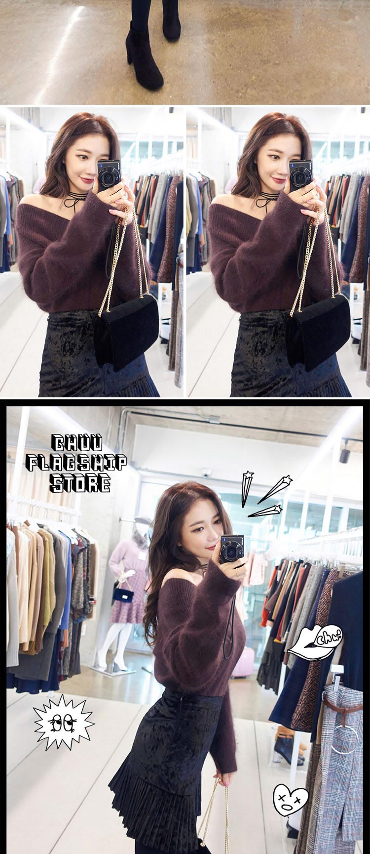 เสื้อแขนยาว ขนนุ่มมากกกก ใส่แบบเปิดไหล่ก็เก๋ สไตล์เกาหลี พร้อมส่งจ้า น้ำตาลเข้ม