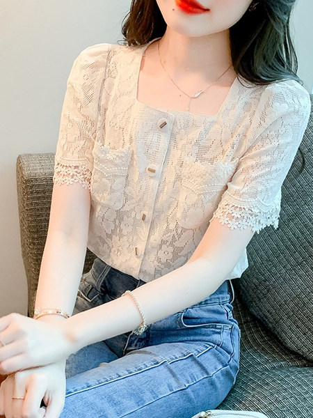 เสื้อลูกไม้ แขนสั้น