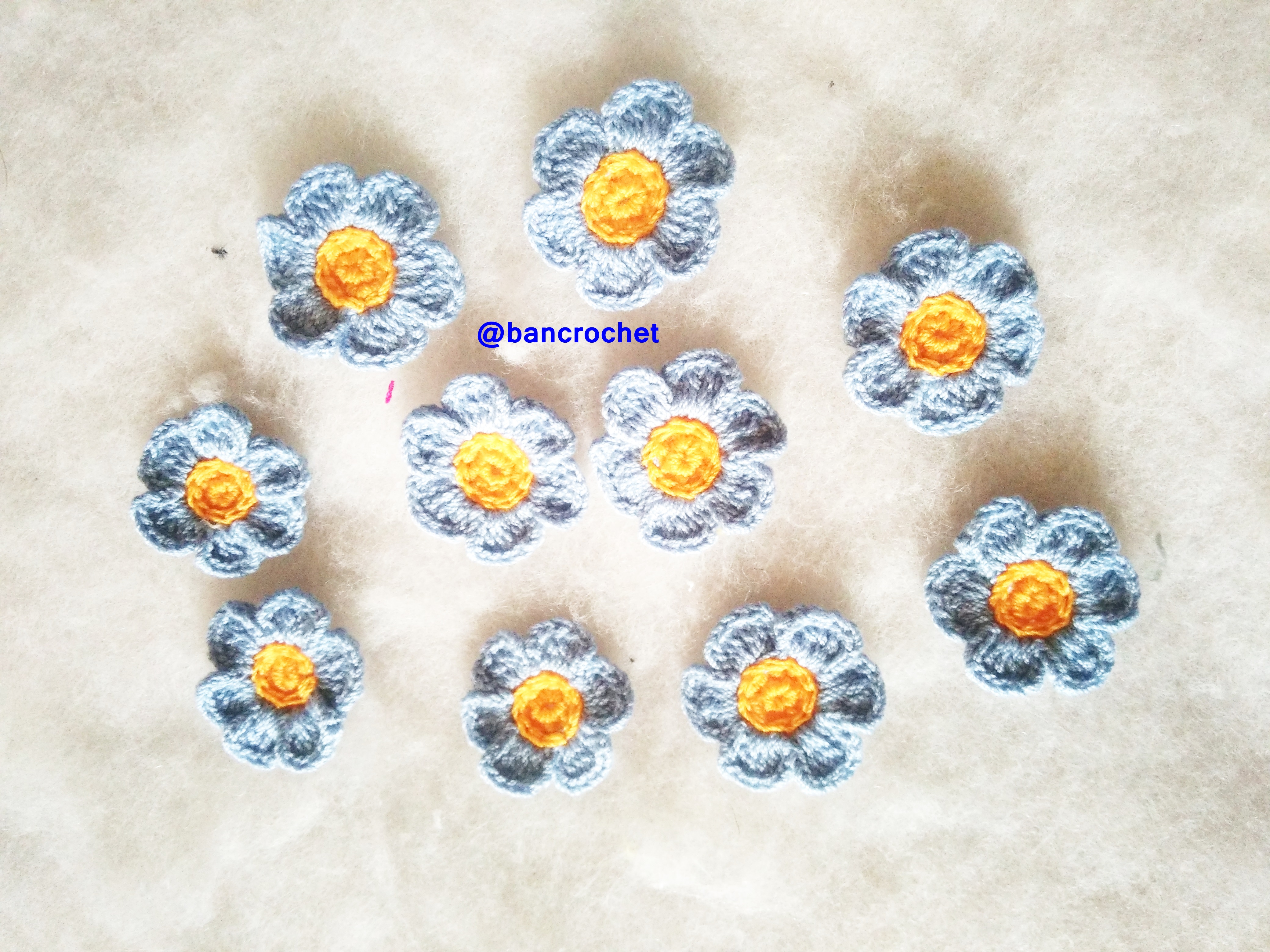 Bancrochet ดอกไม้ถักโครเชต์ crochet flowers คราม 3 cm