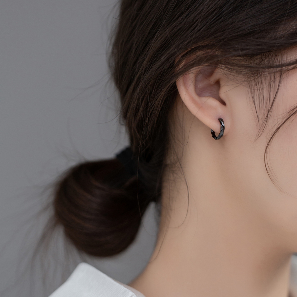 ต่างหูห่วงเงินแท้ S925 รุ่น Move ห่วงเกลียวบิด สีเงิน สีดำ ตุ้มหูห่วง เงินแท้ทั้งชิ้น Silver925