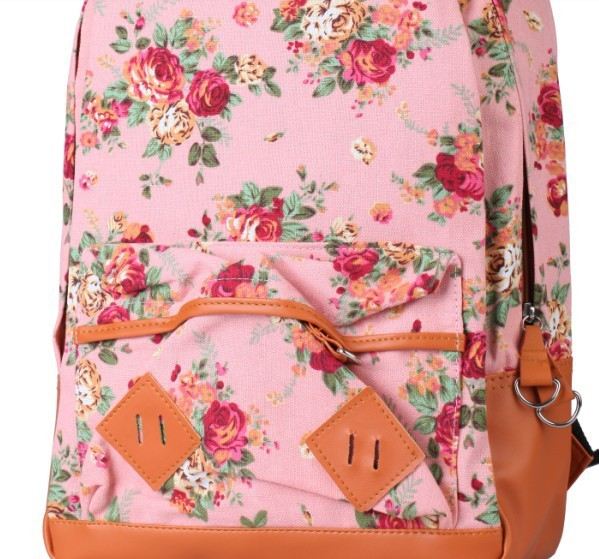 กระเป๋าเป้ สะพายหลัง ใส่เสื้อผ้า ใส่หนังสือไปเรียน ลายดอกไม้ หวาน ๆ สาวคิกขุ สไตล์ญึ่ปุ่น ผ้า Canvas สีชมพู no 2783519