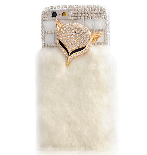 เคส iPhone 6 4.7 นิ้ว เคส Diy 3 มิติ ติดคริสตัล รูป หน้าสุนัขจิ้งจอก สีทอง แต่ง ขนเฟอร์ สีขาว ขนกระต่าย นุ่ม ๆ เคส ไฮโซ 454079_4
