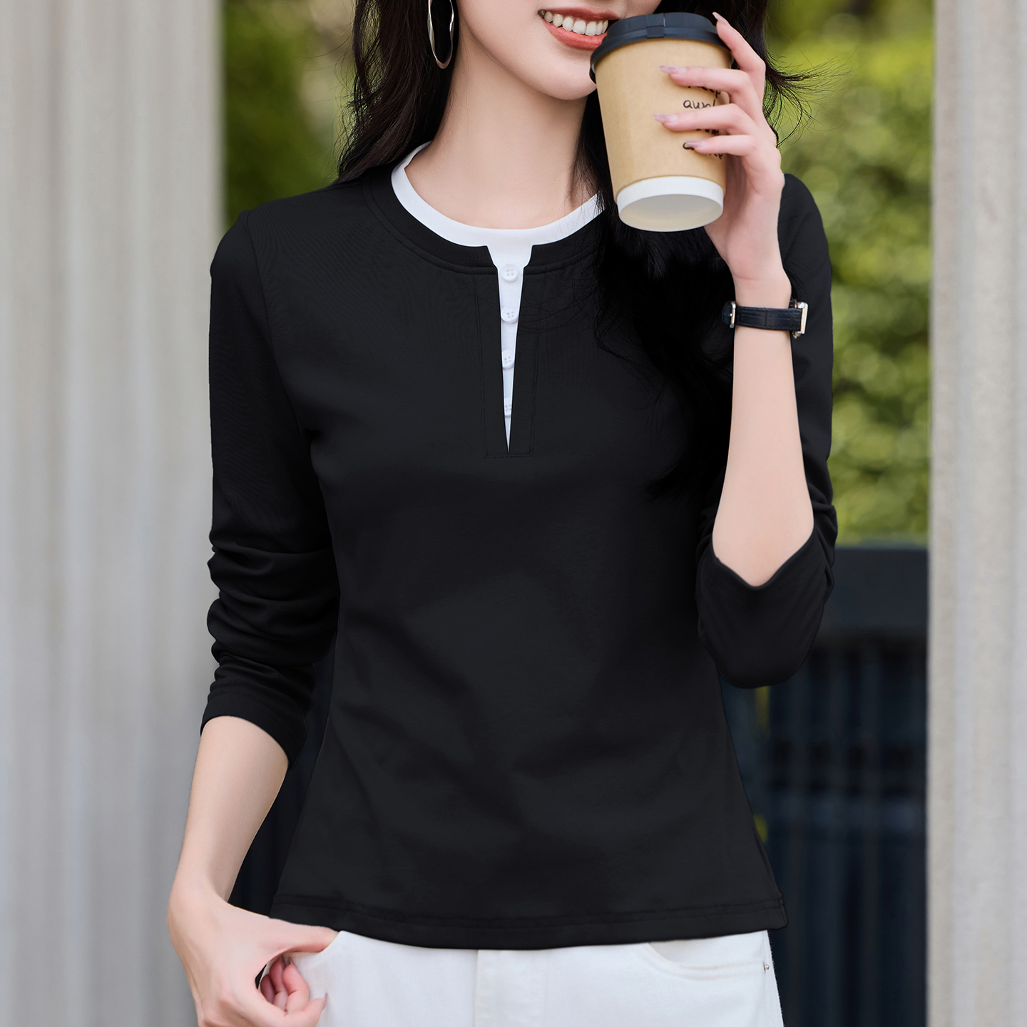 เสื้อยืดสีดำ แฟชั่น เสื้อยืด T-shirt สีดำ สวมใส่สบาย ไม่ร้อน