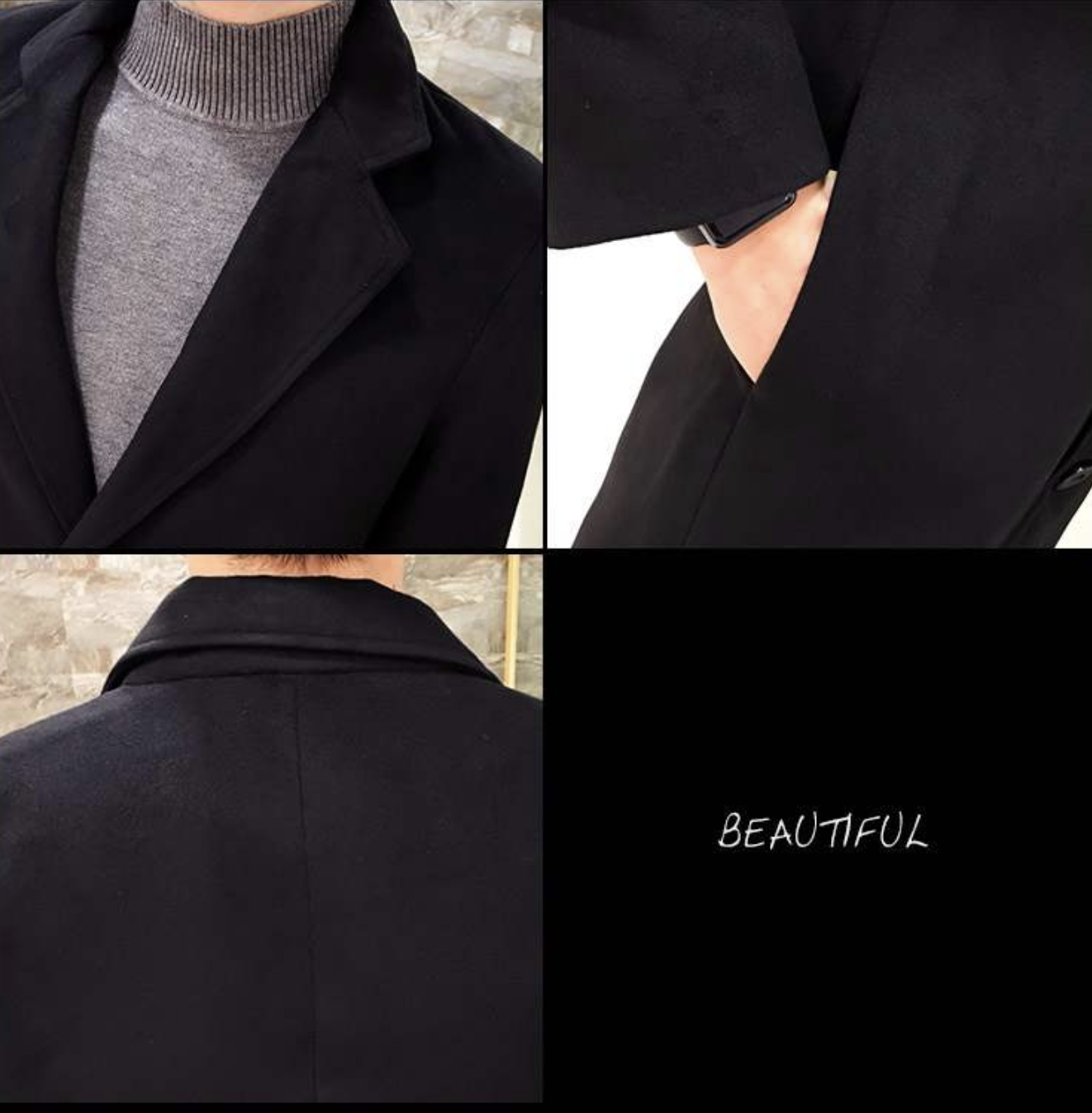 เสื้อโค้ทผู้ชาย สไตล์เกาหลี ทรงคลาสสิค ใส่ง่ายเข้ากับทุกชุด กันหนาวได้ดี พร้อมส่ง สีดำ