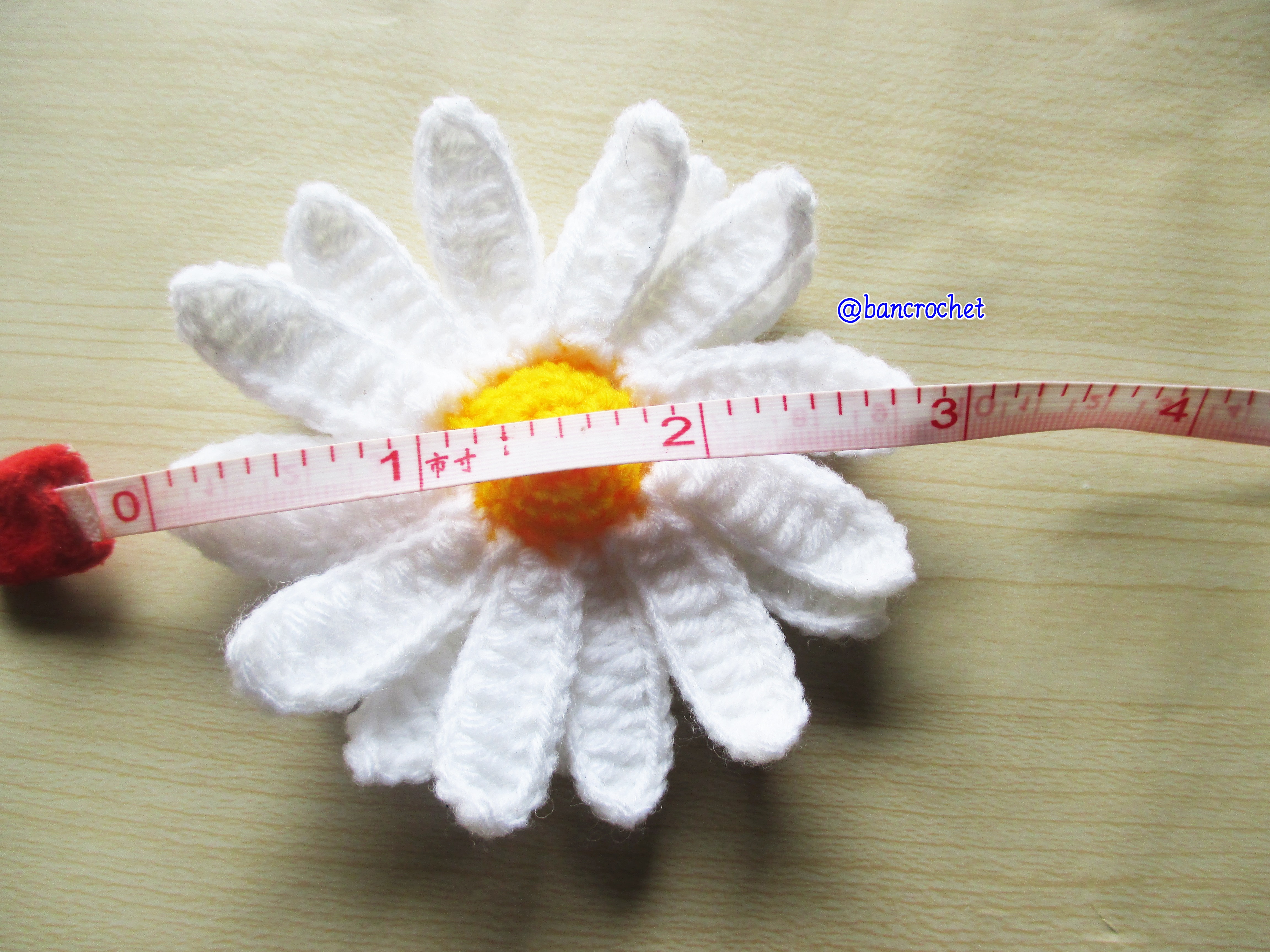 Bancrochet ดอกเดซี่ถักโครเชต์ Crochet Daisy Flower ขาว 3 inch