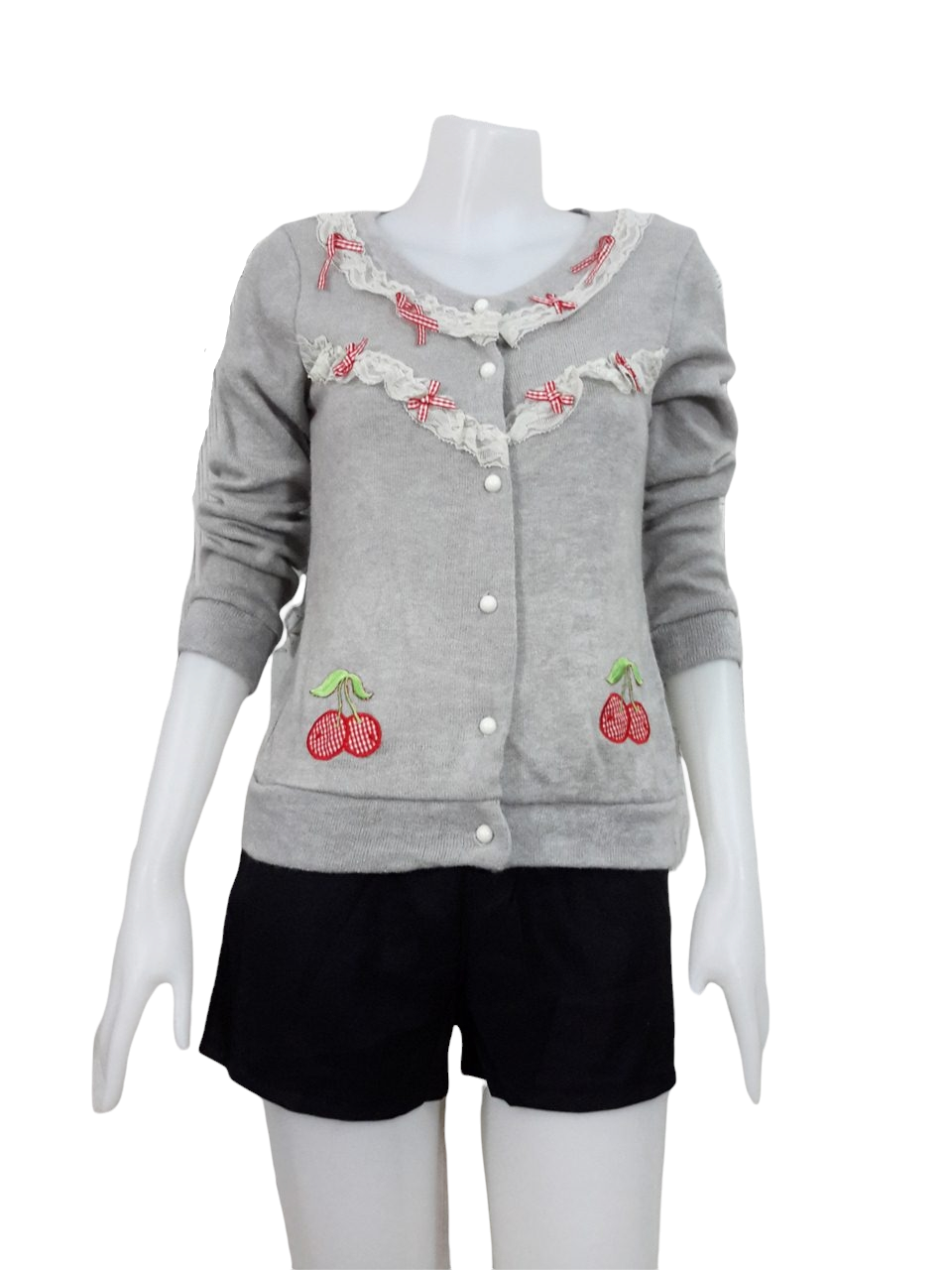 Blouse3540 2nd hand clothes เสื้อคลุมไหมพรม(เนื้อหนาปานกลาง) แขนยาว กระดุมผ่าหน้า แต่งดีเทลน่ารัก สีพื้นเทาอ่อน