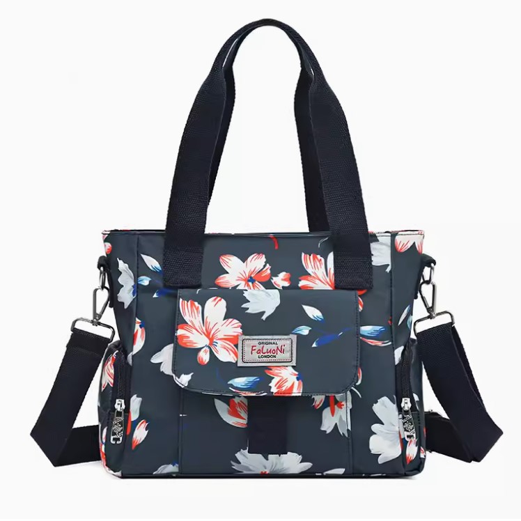 กระเป๋าสะพาย ลายดอกไม้ กระเป๋าแฟชั่น กระเป๋าสะพายข้าง กระเป๋าถือ ผ้าไนลอน กันน้ำ ดีไซน์ เก๋ แยก 3 ช่อง 622387