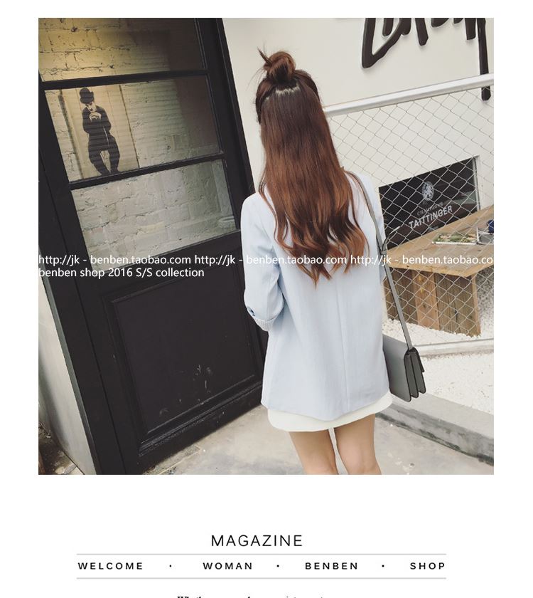 สูททรงสวย สีฟ้า เพิ่มดีเทลพับแขนลายทาง เก๋ๆ พร้อมส่ง ใส่ทำงาน เที่ยว ดูดีสุดๆ ฟ้า