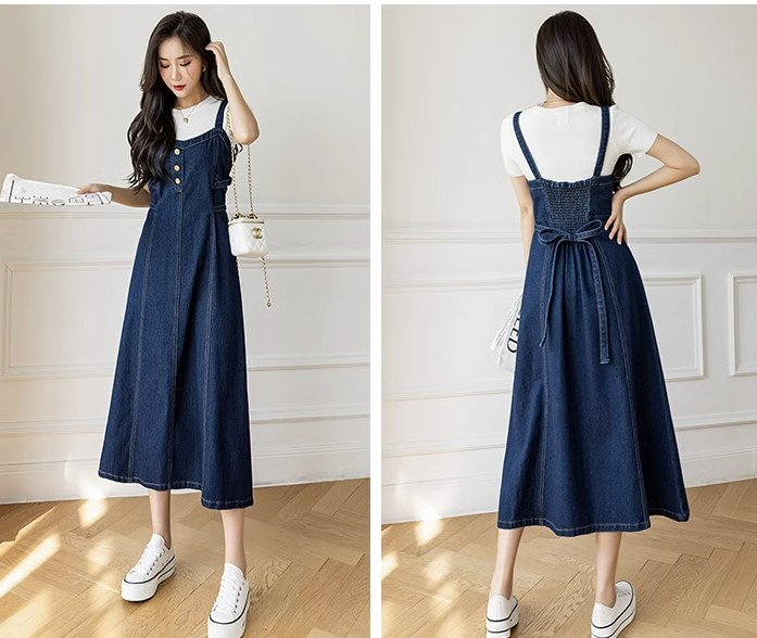 เดรสยีนส์ แบบ เอี้ยม กระโปรงยีนส์ แบบยาว แฟชั่น เดรส ใส่เที่ยว สวย ๆ แบบวัยรุ่น ใส ๆ น่ารัก ๆ 319287