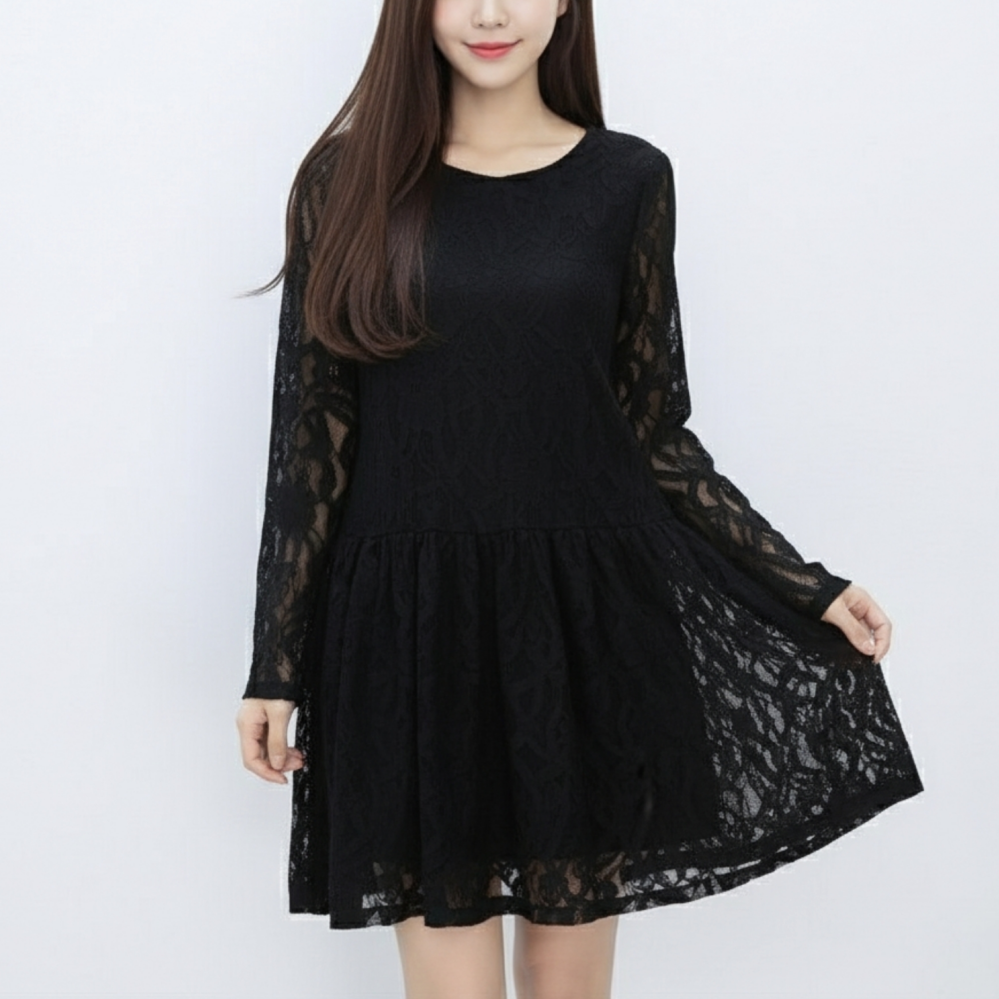 Dress4450 เดรสลูกไม้แขนยาวสีดำทรงปล่อยชายระบาย มีซับในอย่างดี ผ้าลูกไม้คอตตอนอย่างดีเกรดพรีเมียมหนามีน้ำหนักทิ้งตัว มีกระดุมคอด้านหลังใส่ง่าย งานสวยหรูดูแพง ใส่ได้ทุกโอกาส
