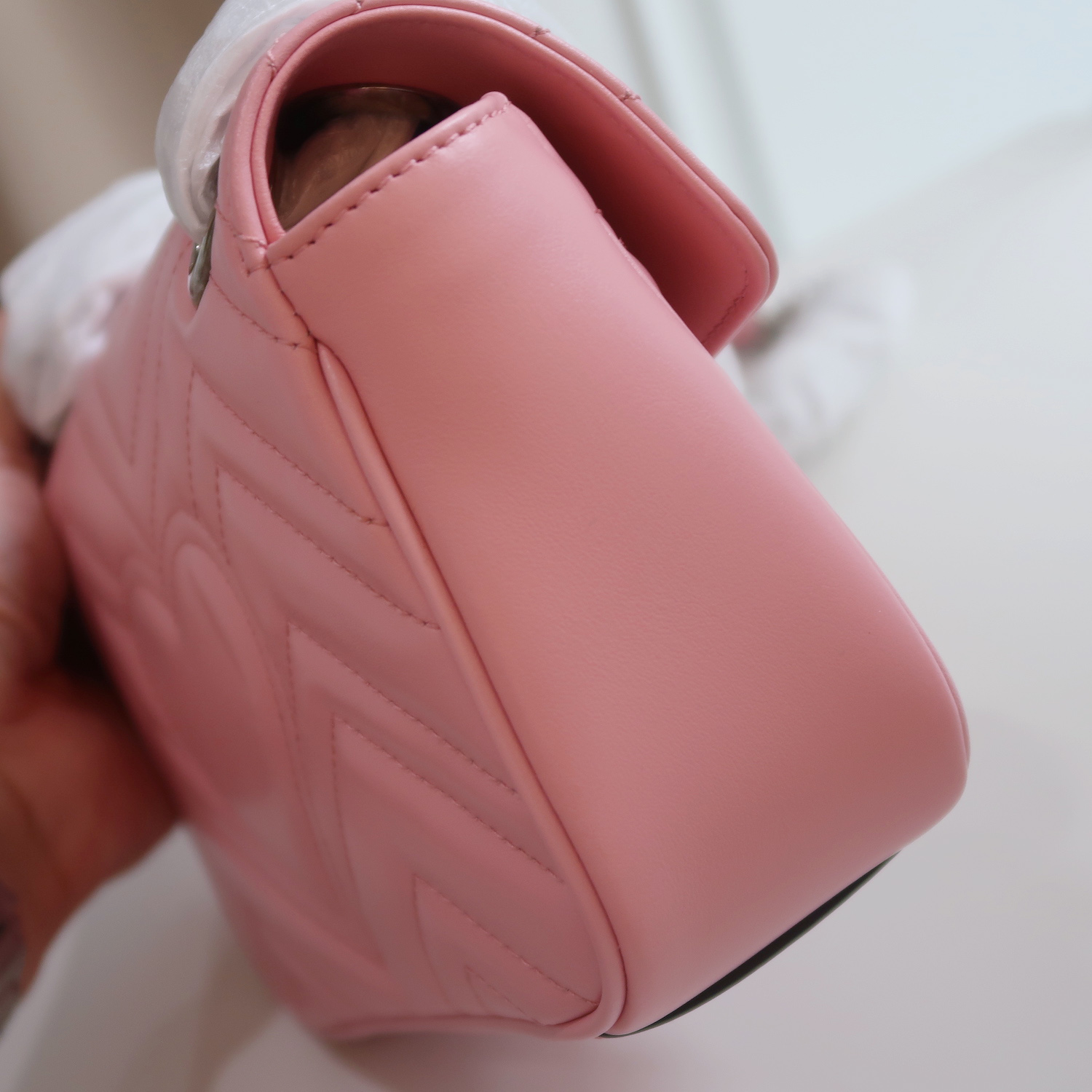 Gucci Pink Calfskin GG Marmont Mini Flap 22 SHW