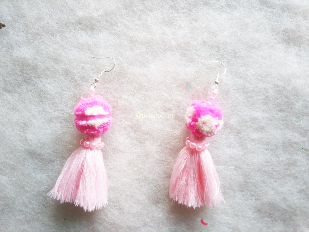 ต่างหูถักโครเชต์ crochet earrings สีชมพู 3.5 นิ้ว