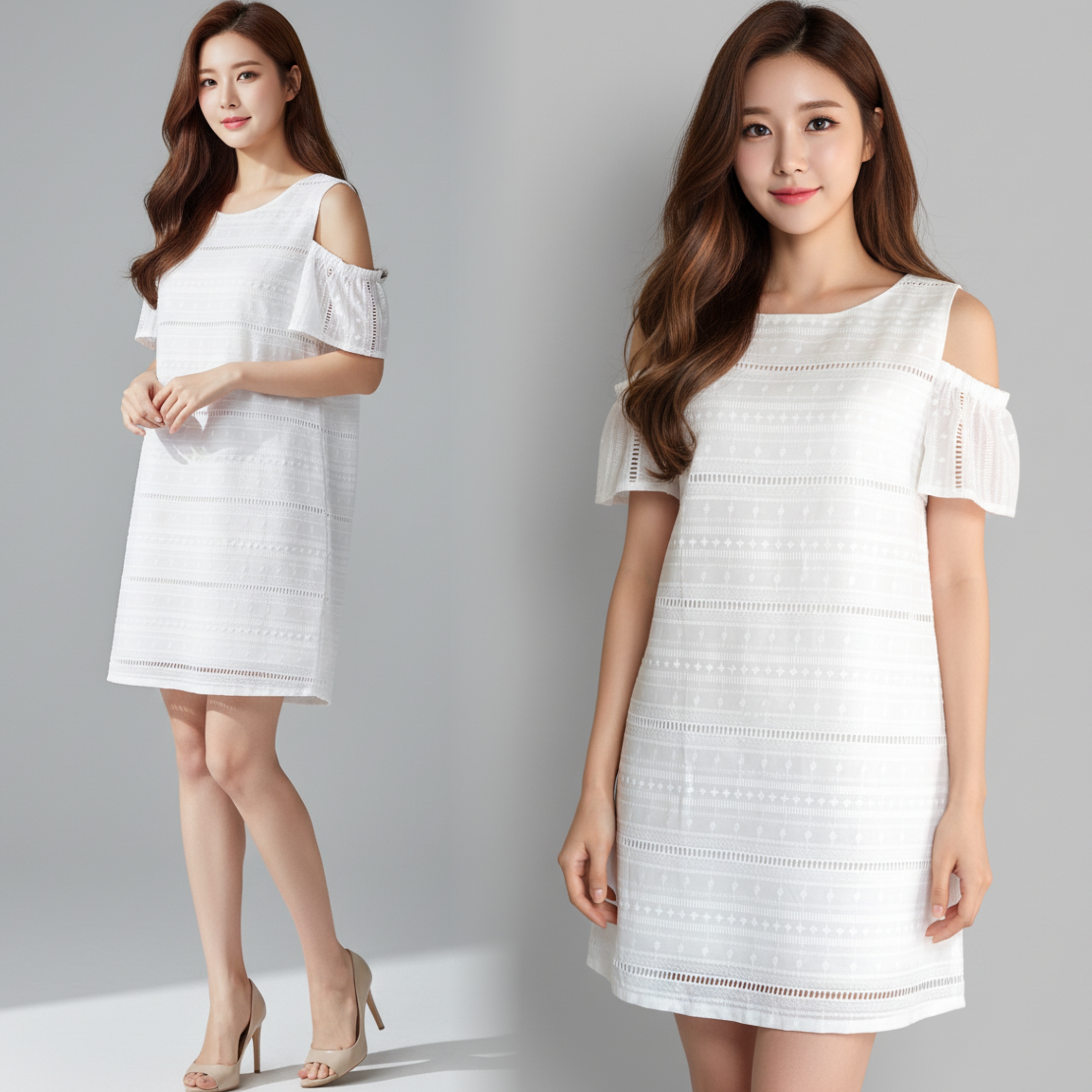 🤍 Dress4470 เดรสผ้าคอตตอนฉลุลายสีขาวเนื้อดี นุ่ม เบา ระบายอากาศได้ดี ดีไซน์ทรงปล่อยเว้าไหล่ มีซับในอย่างดี