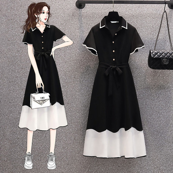 เดรสคนอ้วน เดรสสาวอวบ ชุดเดรสคนอ้วนวัยรุ่นแขนสั้น BY PLUS SIZE Girl