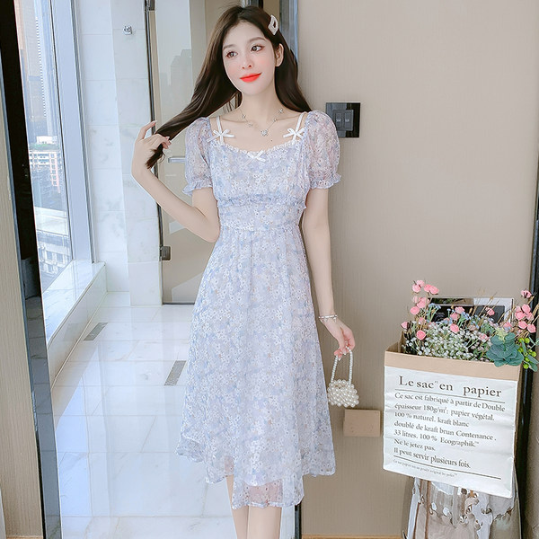 เดรสลูกไม้ เดรสชีฟองสวยๆ แขนสั้น By Meiyi women's clothing