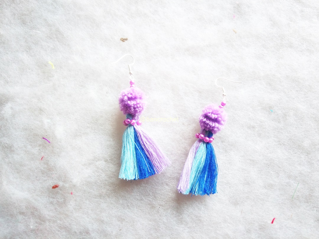 ต่างหูถักโครเชต์ crochet earrings หลากสี 3.5 นิ้ว