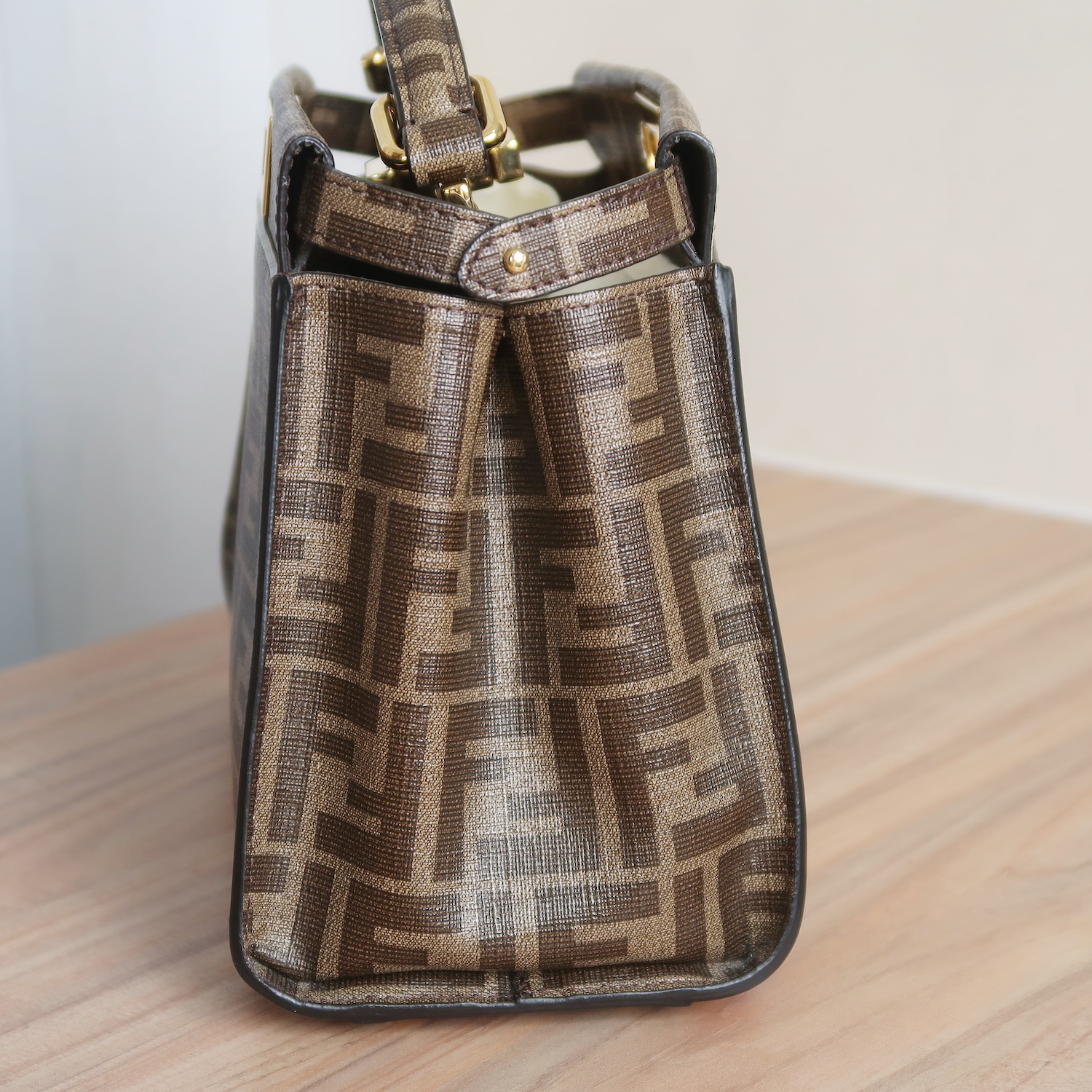 Fendi Glazed Fabric Vitello FF 1974 Hairo Girls Inlay Mini Peekaboo Satchel GHW