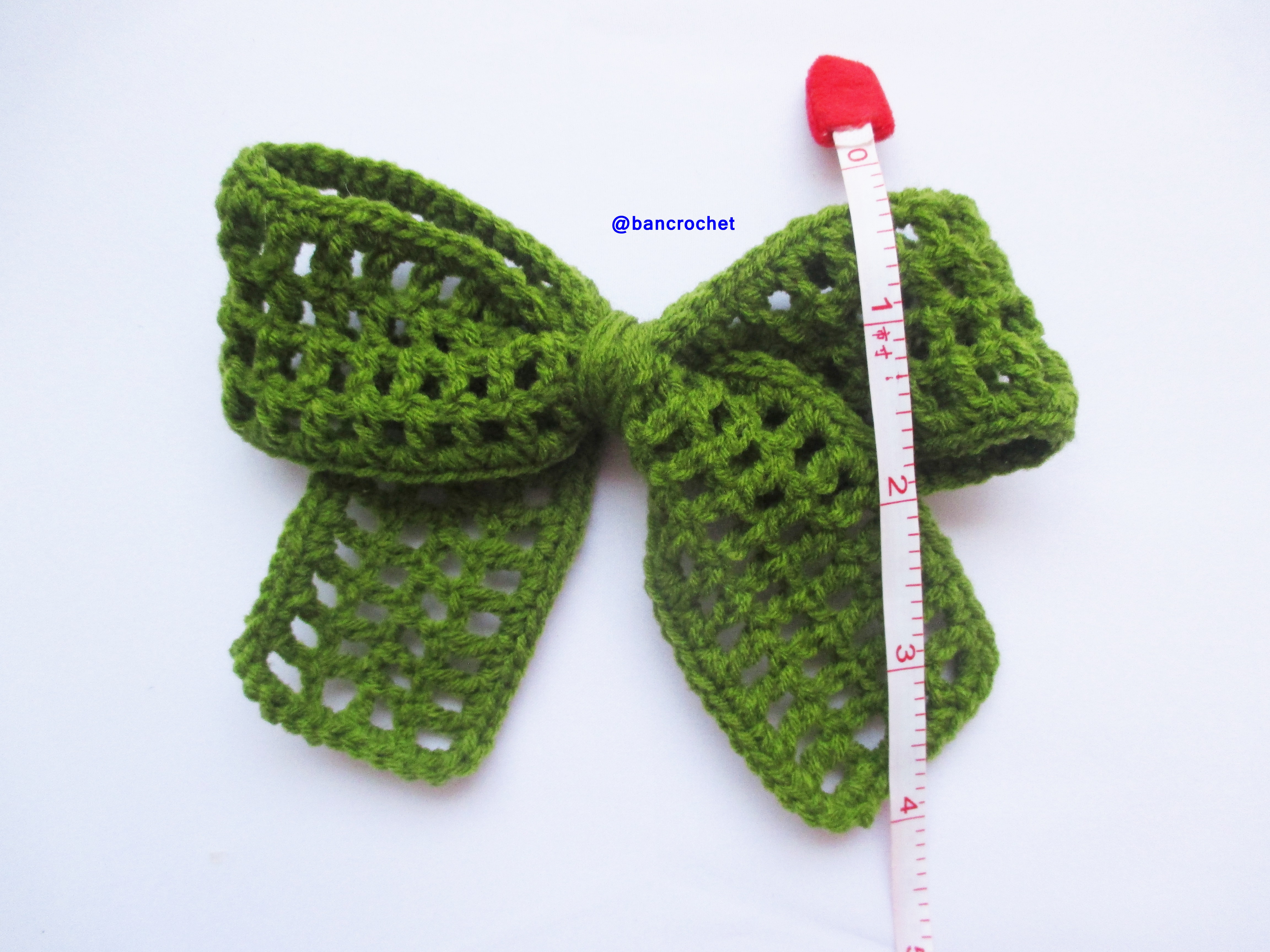 Bancrochet โบว์ถักโครเชต์ Crochet Bow เขียวขี้ม้า 3x5 นิ้ว