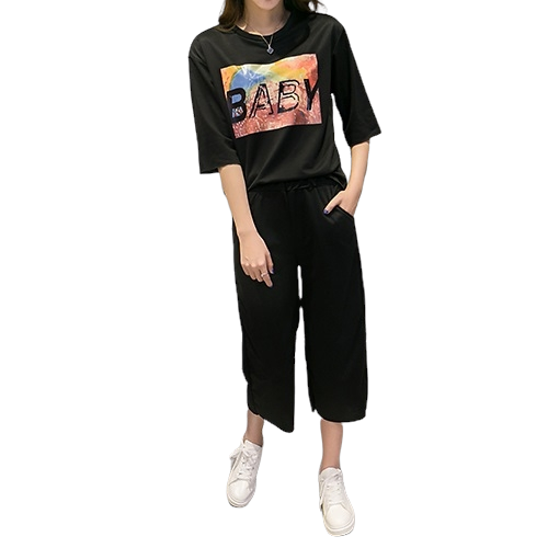 Set_bt1777 ชุดเซ็ท 2 ชิ้น(เสื้อ+กางเกง) เสื้อแขนยาวสี่ส่วนสกรีนลาย+กางเกงขายาวห้าส่วนเอวยืดกระเป๋าข้าง ผ้าคอตตอนเนื้อดีหนานุ่มยืดหยุ่นสูง งาน Set 2 ชิ้นเข้าชุด แบบน่ารักใส่เก๋ๆ ได้บ่อย