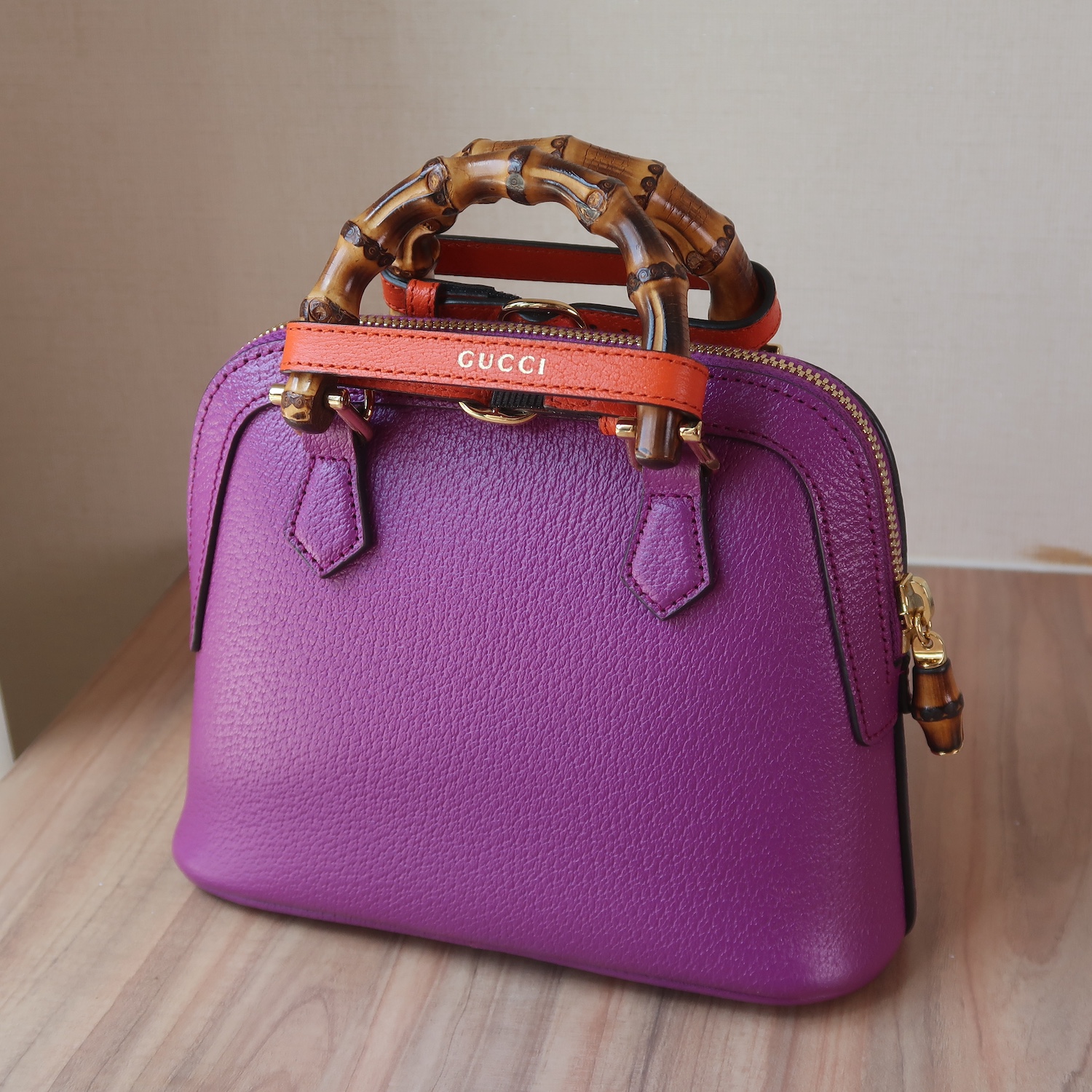 Gucci Purple Calfskin Diana Bamboo Top Handle Mini Dome Tote
