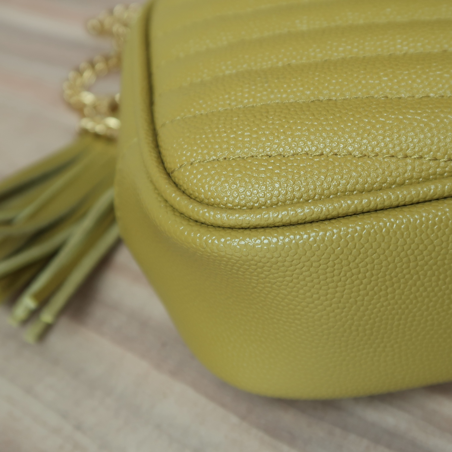 Saint Laurent Light Chatreuse Grain De Poudre Matelasse Mini Lou Camera GHW