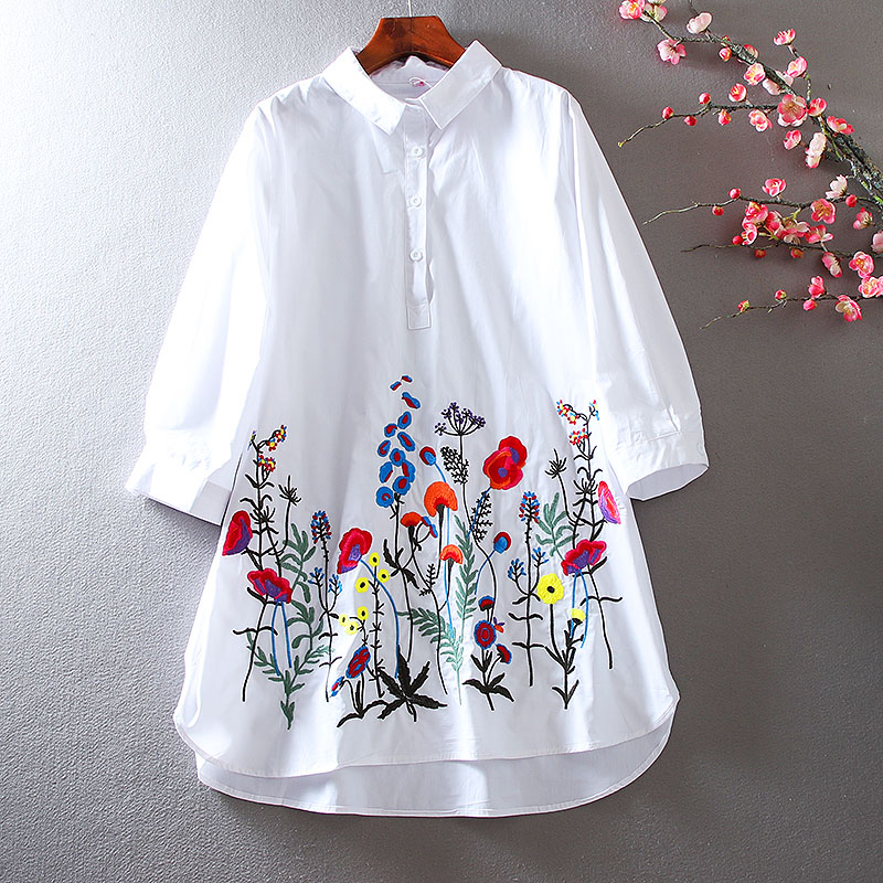 เสื้อลินิน เสื้อผ้าฝ้ายลินิน เสื้อเชิ้ตผ้าลินิน ปักลายสวยๆด้วยด้าย สไตล์VINTAGE