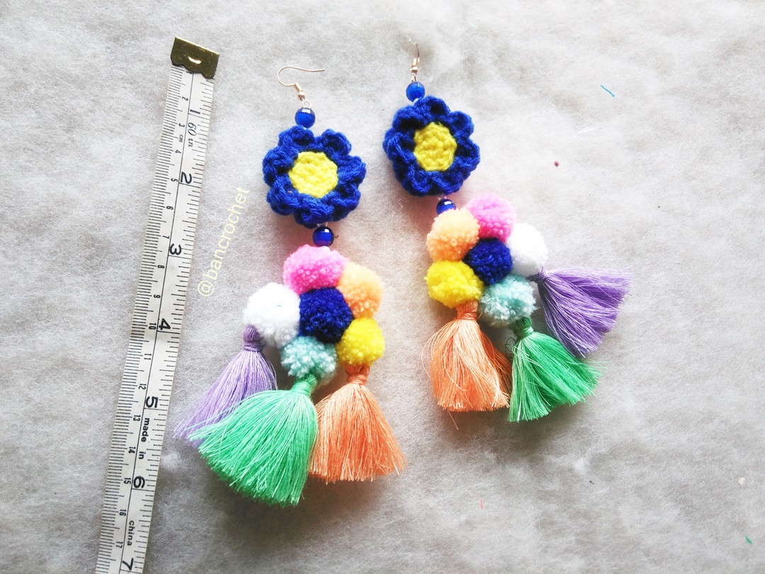 ต่างหูถักโครเชต์ crochet earrings หลากสี 5 นิ้ว