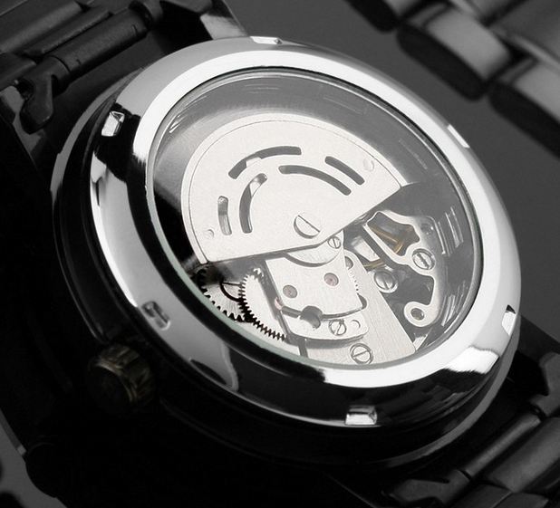 นาฬิกาข้อมือ Mechanical watch นาฬิกาโชว์กลไก นาฬิกาเปลือย สาย สแตนเลส สีดำ หน้าปัดคลาสสิค ไม่ต้องใส่ถ่าน 71342