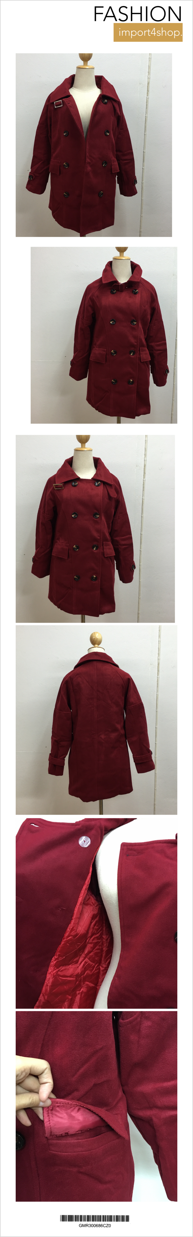 เสื้อโค้ทกันหนาว ดีเทลเยอะ ใส่ได้หลายแบบ ผ้าวูลเนื้อดีหนานุ่ม บุซับในกันลม สีแดงไวน์ พร้อมส่งจ้า ไวน์แดง